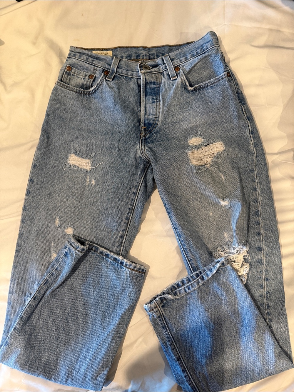 Levi's Light Blue Distressed Straight Leg Jeans